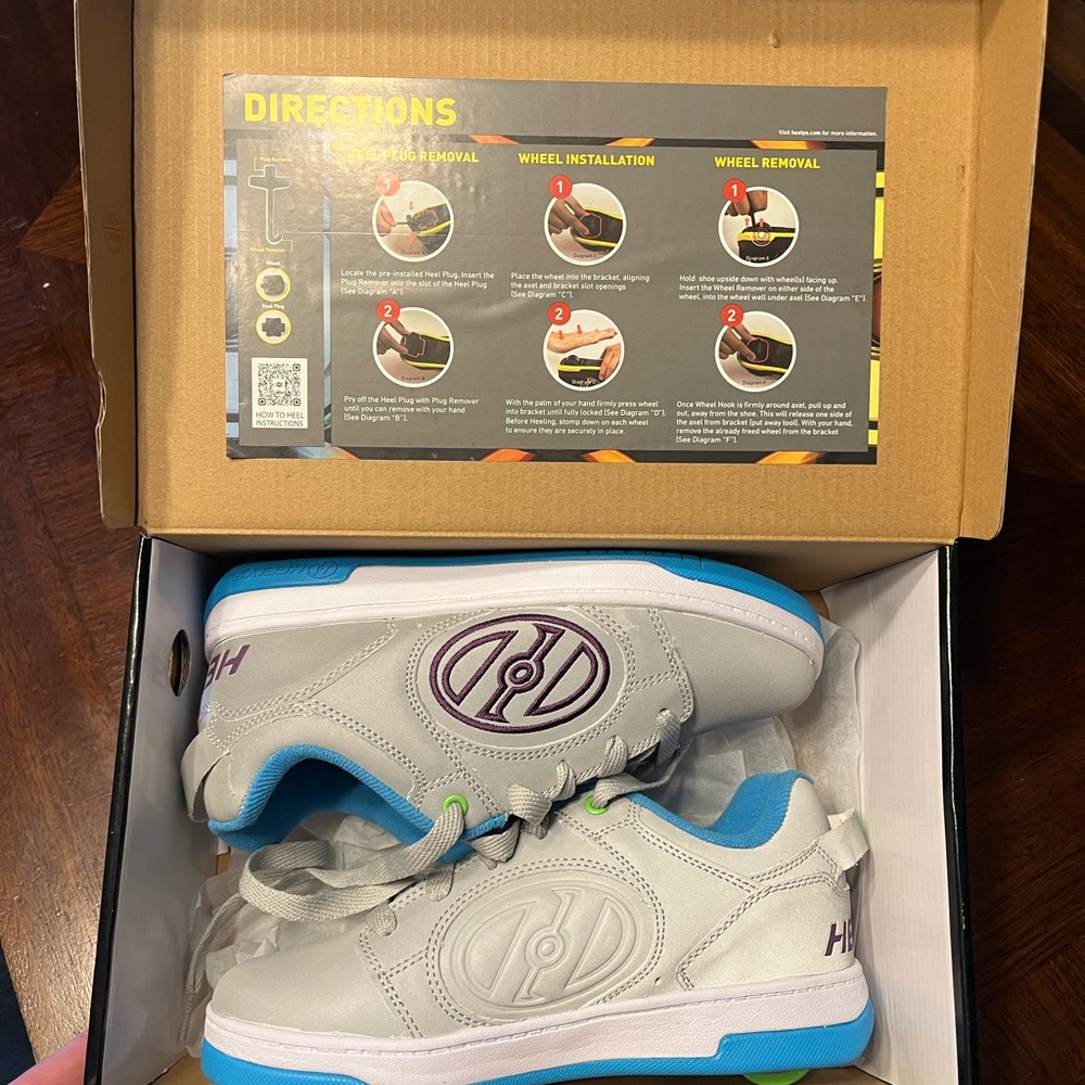 Heelys Kids White Sneakers with Blue and Purple Accents
